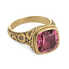 Alex Sepkus R-137 — 18k gold, diamond and pink tourmaline "Orchard" ring (cushion center stone 10.5x10.5mm)