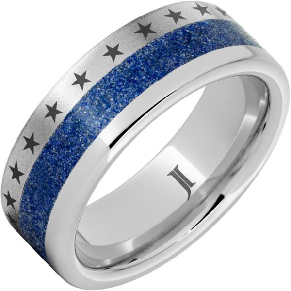 Blue Stars – Serinium® Ring with American Flag Stars and Lapis Inlay, style RMSA007928