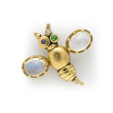 Alex Sepkus M-53S — 18k gold, moonstone, tsavorite, sapphire and diamond "Curious Bee" pendant (26x24.5mm)