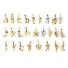 Alex Sepkus M-ABC — 18k gold, platinum and diamond letter pendants (height 10mm)