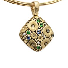 Alex Sepkus M-46S — 18k gold, sapphire and diamond "Soft Mosaic" pendant (18.5x18.5mm)