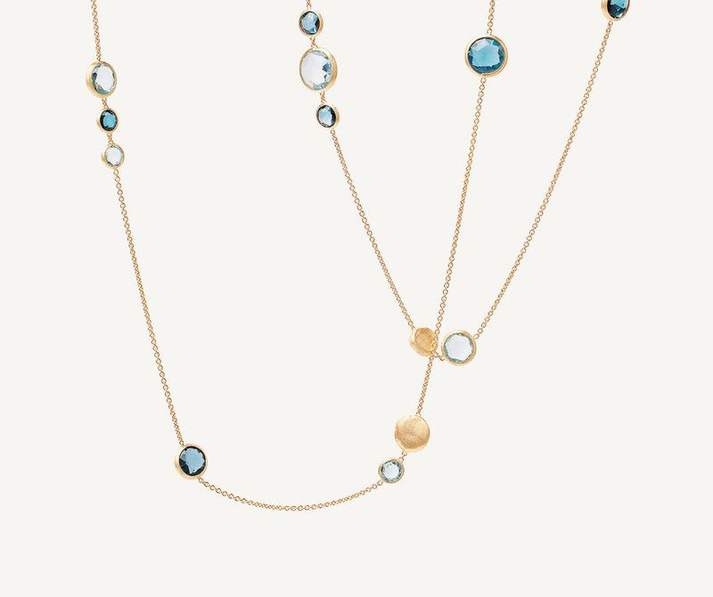 18K Yellow Gold Mixed Blue Topaz Necklace, 36"