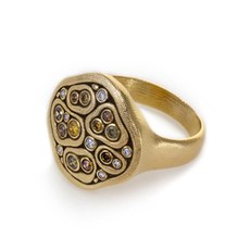 Alex Sepkus R-98 — 18k gold and natural color diamond "Swirling Water" dome ring (18mm wide) $4,830.00