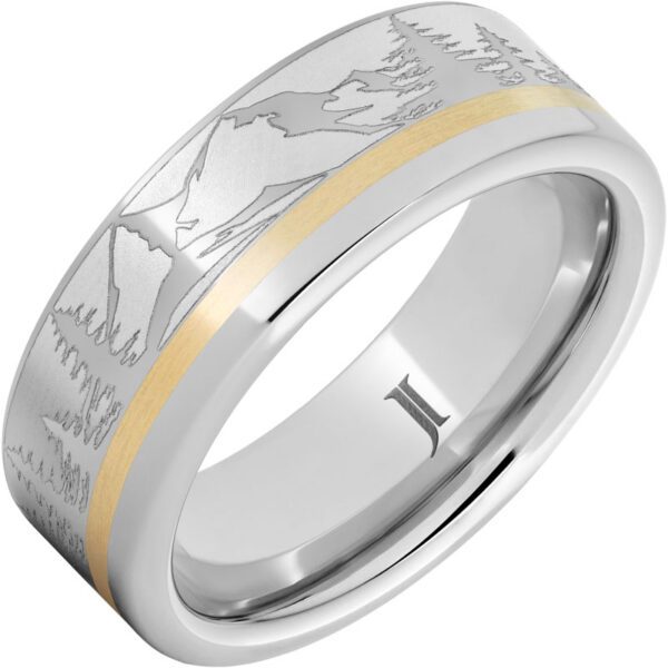 Jewelry Innovations Serinium® Ring With 14K Gold Inlay and Mountain Pine Forest Engraving at Màti Jewelers Albuquerque
