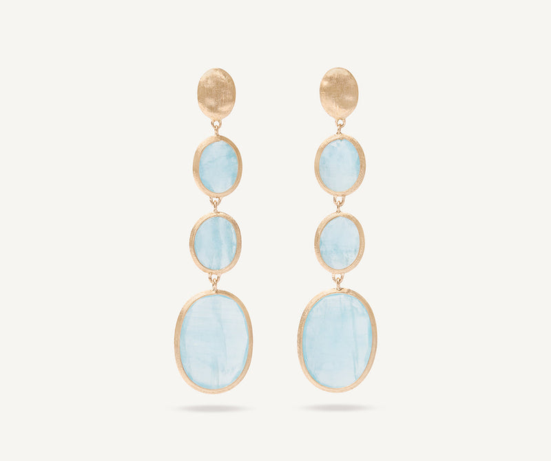 18K Yellow Gold Aquamarine Earrings, 1.9"