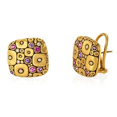 Alex Sepkus E-115S — 18k gold, sapphire and diamond "Soft Mosaic" earrings (17x17mm)