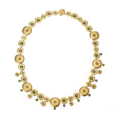 Alex Sepkus N-23 — 18k gold, tsavorite, sapphire and diamond "Orchard" necklace