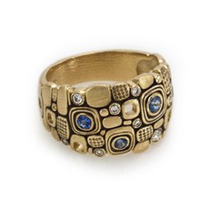 Alex Sepkus R-101S — 18k gold, sapphire and diamond "Little Windows" dome ring (11.7mm wide)