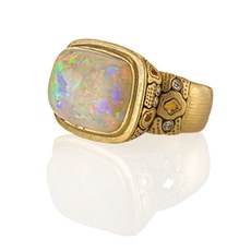 Alex Sepkus R-103 — 18k gold, diamond and opal "Garden" ring (cabochon cushion center stone 18x13mm)