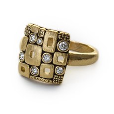 Alex Sepkus R-158D — 18k gold and diamond "Square Windows" dome ring (9.4mm wide)