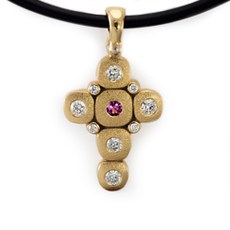 Alex Sepkus M-55S — 18k gold, sapphire and diamond "Candy" Cross pendant (15.5x20.5mm)