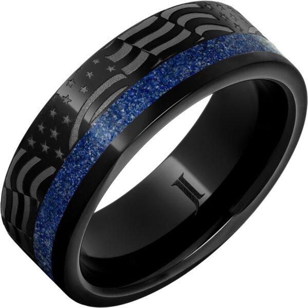 Old Glory – Lapis Inlay Black Diamond Ceramic™ Ring, style RMCA007911