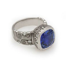 Alex Sepkus R-104P — Platinum, diamond and sapphire "J's Garden" ring (cushion center stone 11x11mm)