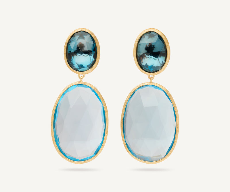 Marco Bicego 18K Yellow Gold Blue Topaz Earrings, 1.2" at Màti Jewelers Albuquerque