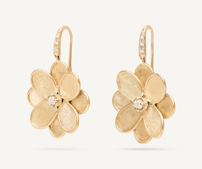 Marco Bicego 18K Yellow Gold Flower Earrings with Diamonds, 1.3" at Màti Jewelers Albuquerque