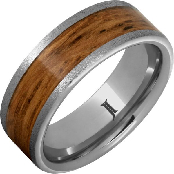Jewelry Innovations Barrel Aged™ Rugged Tungsten Ring with Rye Whiskey Wood Inlay and Stone Finish at Màti Jewelers Albuquerque