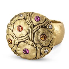 Alex Sepkus R-190S — 18k gold, sapphire and diamond "Summer flowers" dome ring (17.7mm wide)