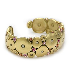 Alex Sepkus B-34 — 18k gold, sapphire and diamond "Orchard" cuff bracelet (21.5mm wide)