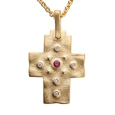 Alex Sepkus M-100(RUBY) — 18k yellow gold, ruby and diamond "Desert" pendant