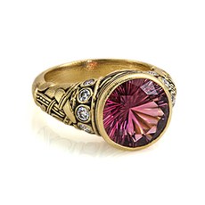 Alex Sepkus R-58 — 18k gold, diamond and tourmaline "Reed" ring (round center stone 10.5-11mm)