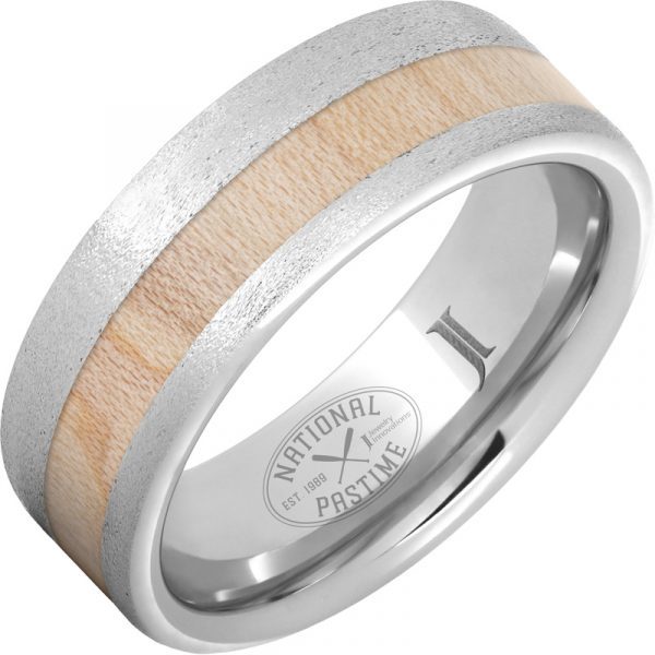 Jewelry Innovations National Pastime Collection™ Serinium® Ring with Maple Vintage Baseball Bat Wood Inlay and Stone Finish at Màti Jewelers Albuquerque