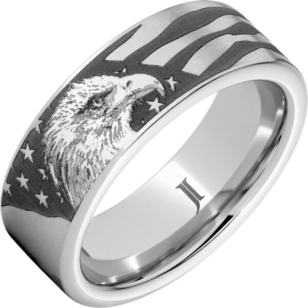 The American Eagle – Serinium® Ring With Bald Eagle and American Flag Engraving, style RMSA007929