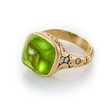 Alex Sepkus R-139 — 18k gold, diamond and peridot "Orchard" ring (cushion center stone 12x12mm)