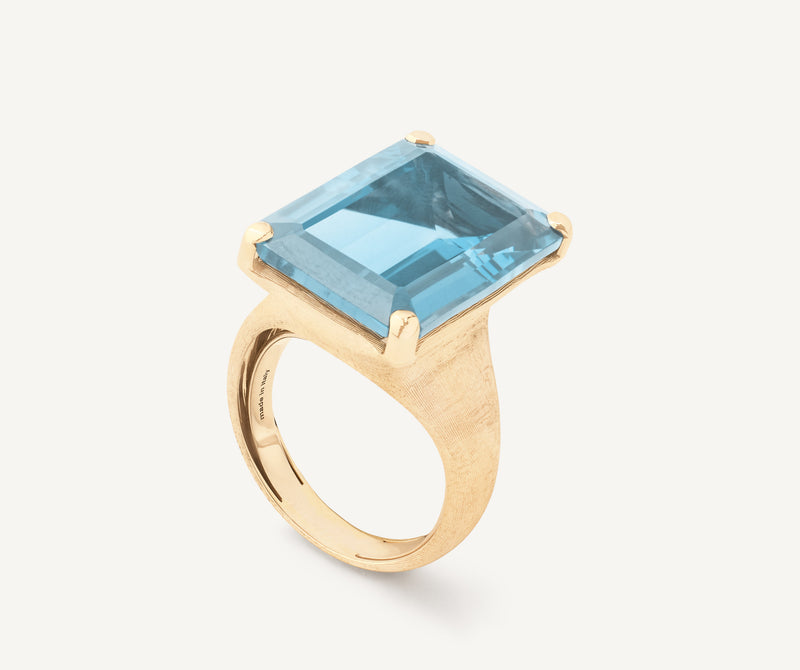 Marco Bicego 18K Yellow Gold Blue Baguette-Cut Topaz Cocktail Ring at Màti Jewelers Albuquerque