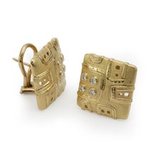 Alex Sepkus E-127 — 18k gold and diamond "City" earrings (15.5mmx15.5mm)