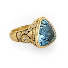 Alex Sepkus R-187 — 18k gold, diamond and aquamarine "Triangle" ring (center stone 16x16mm)