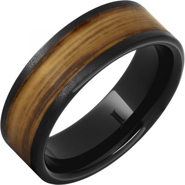 Jewelry Innovations Barrel Aged™ Black Diamond Ceramic™ Ring with Rye Whiskey Inlay and Stone Finish at Màti Jewelers Albuquerque