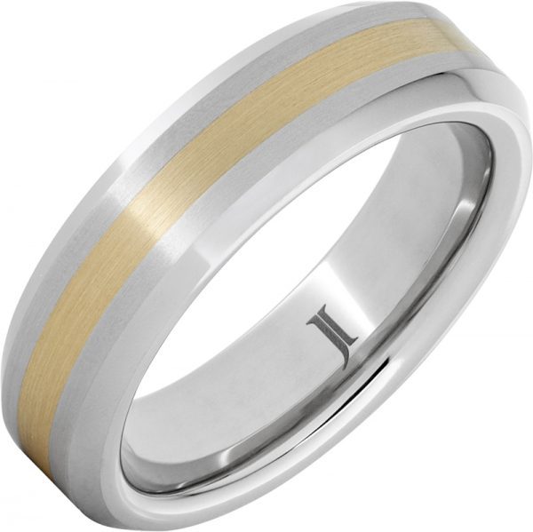Jewelry Innovations Serinium® Beveled Satin Ring with Yellow Gold Inlay at Màti Jewelers Albuquerque
