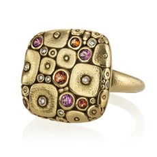 Alex Sepkus R-138S — 18k gold, sapphire and diamond "Soft Mosaic" dome ring  (16x16mm)