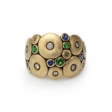 Alex Sepkus R-111 — 18k gold, tsavorite, sapphire and diamond "Orchard" dome ring (16mm wide)