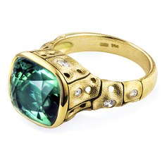 Alex Sepkus R-226M — 18k gold and diamond "Francoise" ring (cushion center stone 12x12mm)