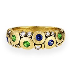 Alex Sepkus R-122S — 18k gold, sapphire and tsavorite "Candy" dome ring (6.5mm wide)