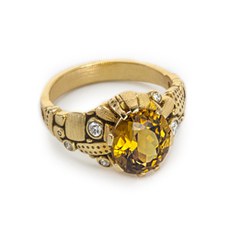 Alex Sepkus R-91 — 18k gold, diamond and yellow sapphire ring (oval center stone 10x8mm)