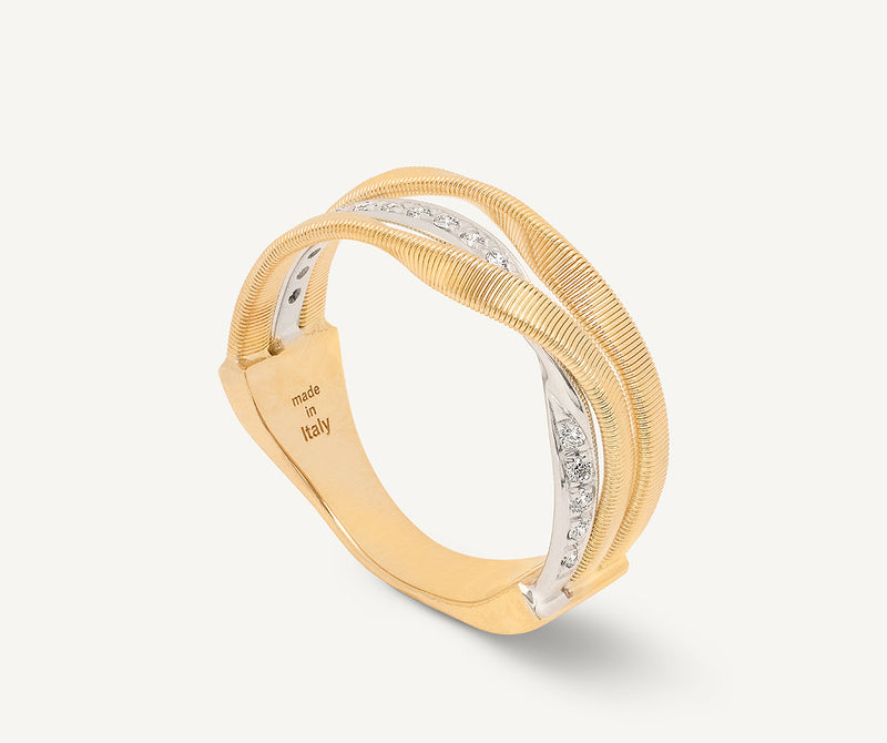 Marco Bicego 18K Yellow Gold Three Row Coil Ring with Diamonds at Màti Jewelers Albuquerque