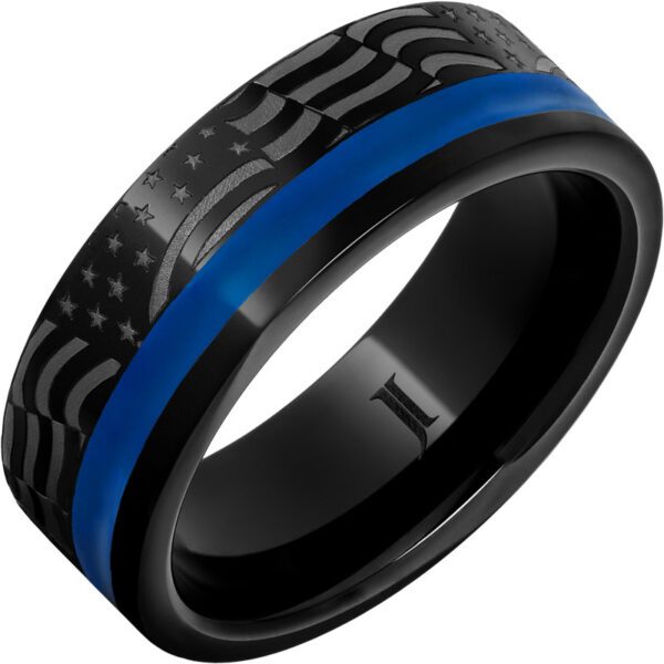 Old Glory – Enamel Inlay Black Diamond Ceramic™ Ring, style RMCA007909
