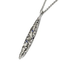 Alex Sepkus M-88PS — Platinum, diamond and sapphire pendant (6x43mm) on 1.1mm chain