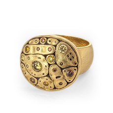 Alex Sepkus R-188DC — 18k gold and natural color diamond "Early Spring" dome ring (17.5mm wide)