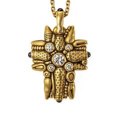 Alex Sepkus M-8 — 18k gold, cabochon sapphire and diamond cross pendant (19x29mm)
