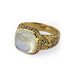 Alex Sepkus R-85 — 18k gold, diamond and moonstone ring (cushion center stone 11x11mm)