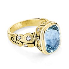 Alex Sepkus R-215M — 18k gold and diamond "Seashell" ring (cushion center stone 12.5x9.3mm)