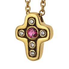 Alex Sepkus M-18 — 18k gold, sapphire and diamond "Cross" pendant(10x12.5mm)