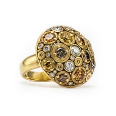 Alex Sepkus R-145DC — 18k gold and natural color diamond "Blooming Hill" dome ring (21mm wide)