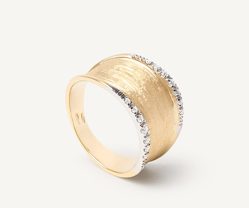 18K Yellow Gold Band Ring with Diamonds, 13mm