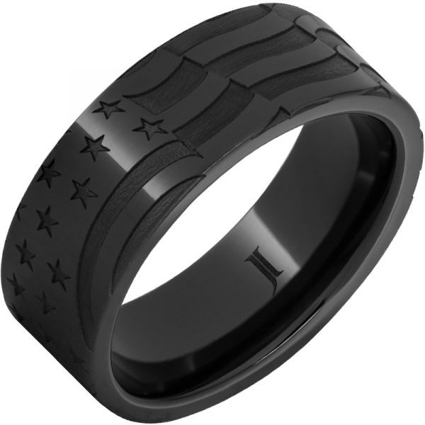 Old Glory – Black Diamond Ceramic™ Men’s Ring with American Flag Engraving, style RMCA006976
