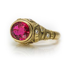 Alex Sepkus R-152 — 18k gold, diamond and pink tourmaline "Sea Grass" ring (oval center stone 10.5x8.5mm)