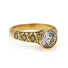 Alex Sepkus R-80 — 18k gold and diamond "Crisscross" ring (round center stone 7-7.5mm)